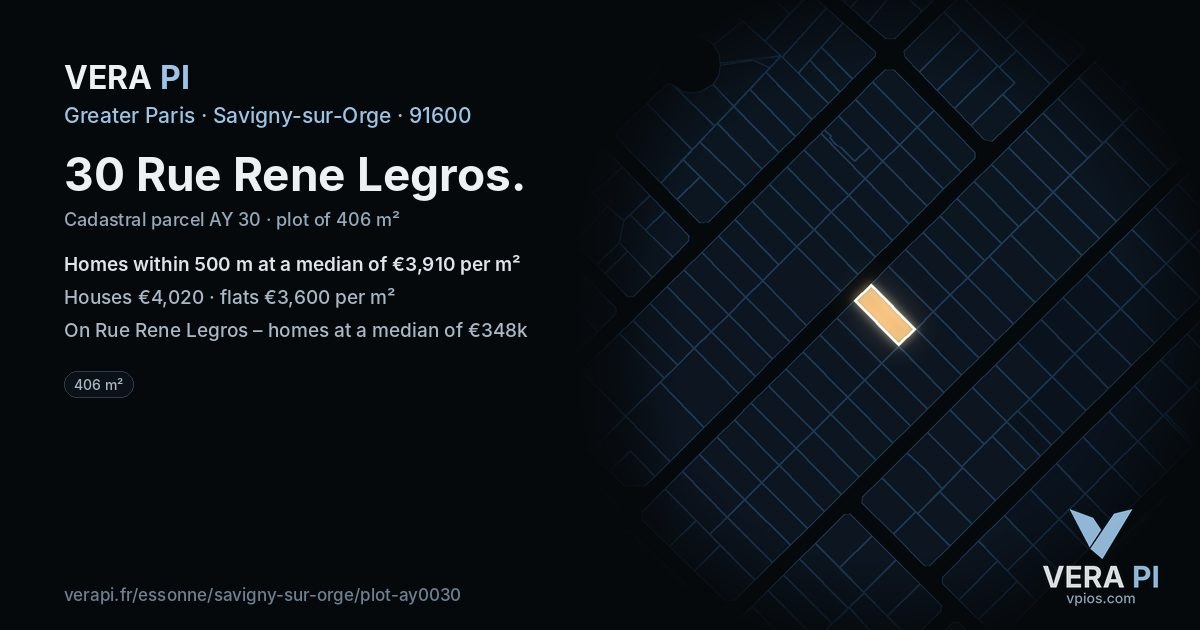 30 Rue Rene Legros, Savigny-sur-Orge at night – the plot lit, the parcels around coloured by the prices near them