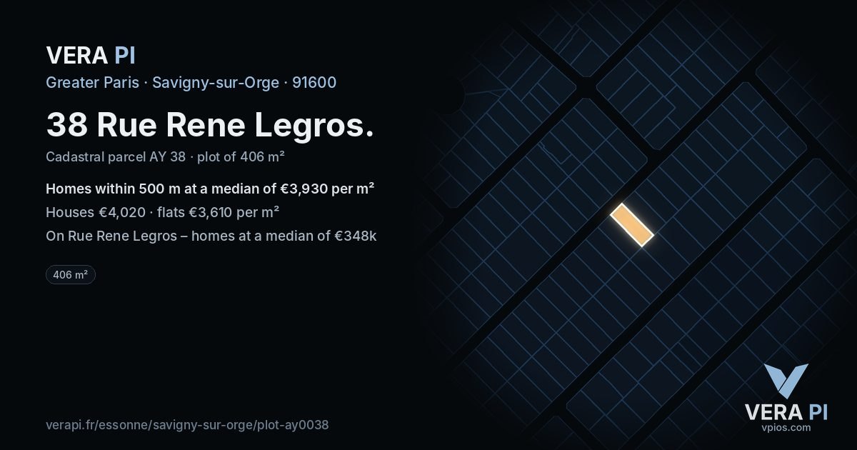 38 Rue Rene Legros, Savigny-sur-Orge at night – the plot lit, the parcels around coloured by the prices near them
