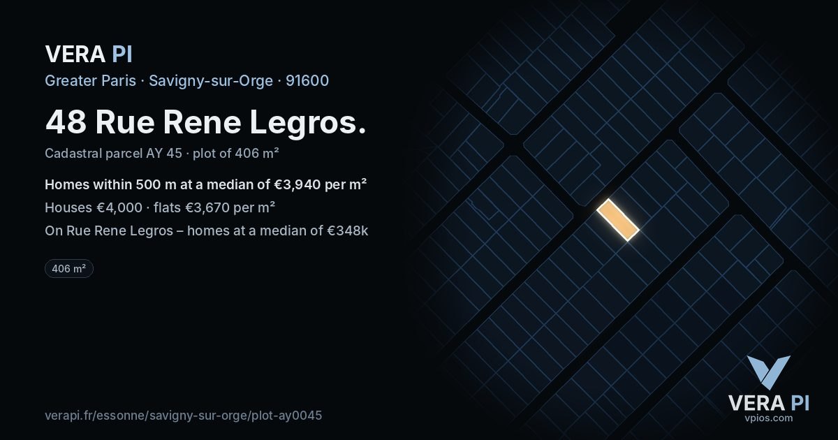 48 Rue Rene Legros, Savigny-sur-Orge at night – the plot lit, the parcels around coloured by the prices near them