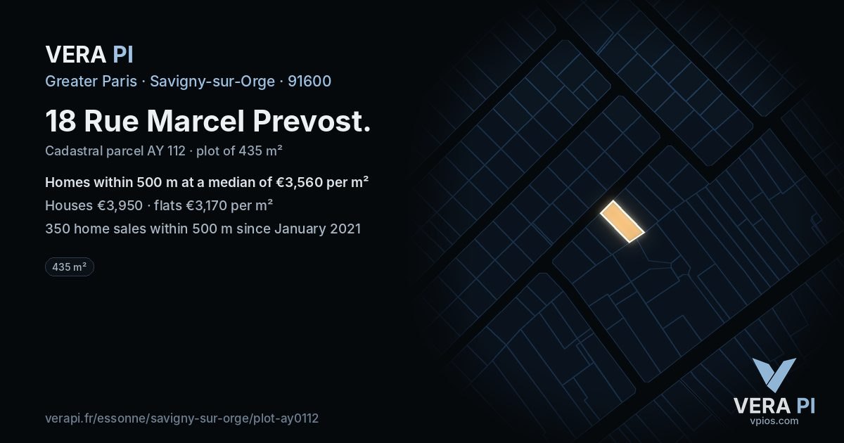 18 Rue Marcel Prevost, Savigny-sur-Orge at night – the plot lit, the parcels around coloured by the prices near them