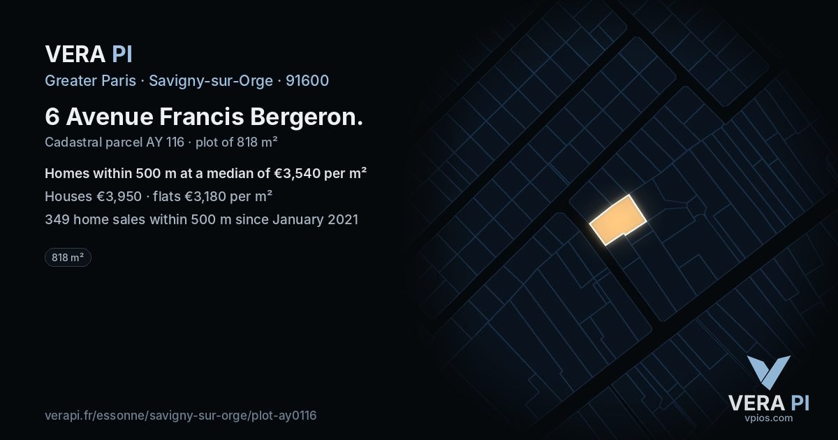 6 Avenue Francis Bergeron, Savigny-sur-Orge at night – the plot lit, the parcels around coloured by the prices near them