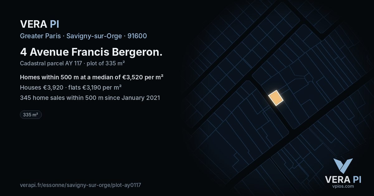 4 Avenue Francis Bergeron, Savigny-sur-Orge at night – the plot lit, the parcels around coloured by the prices near them