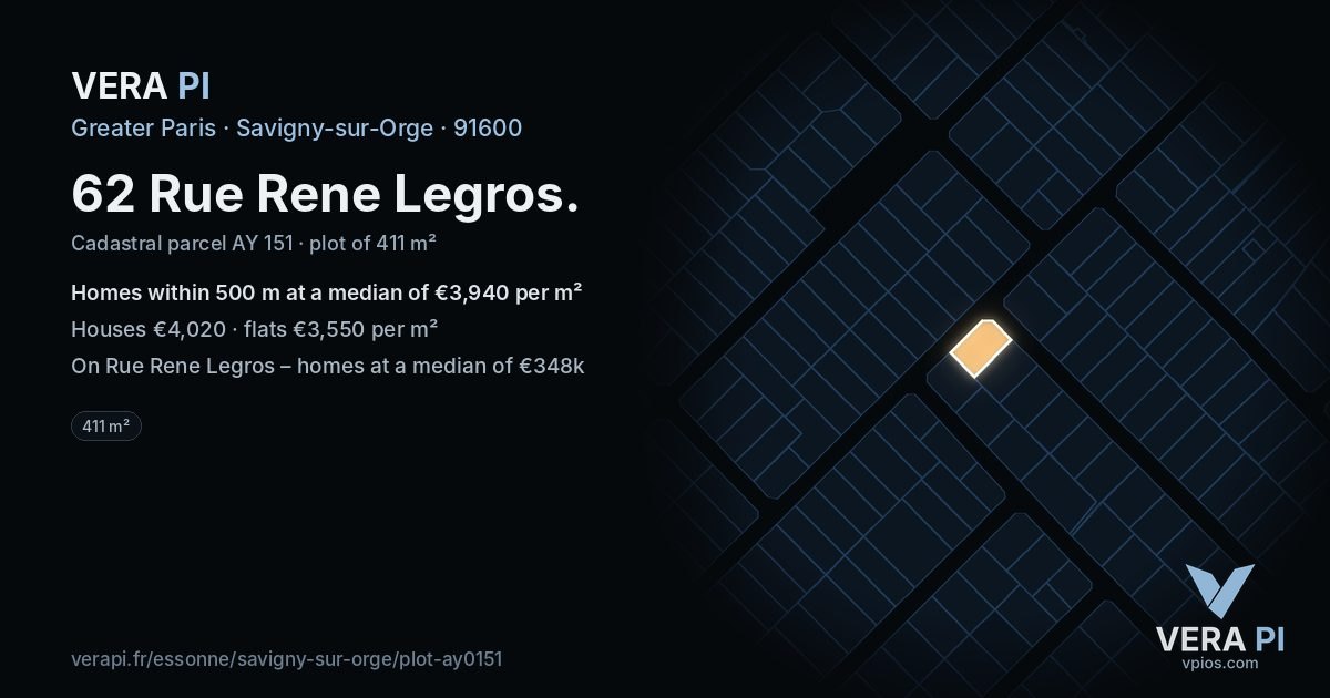 62 Rue Rene Legros, Savigny-sur-Orge at night – the plot lit, the parcels around coloured by the prices near them