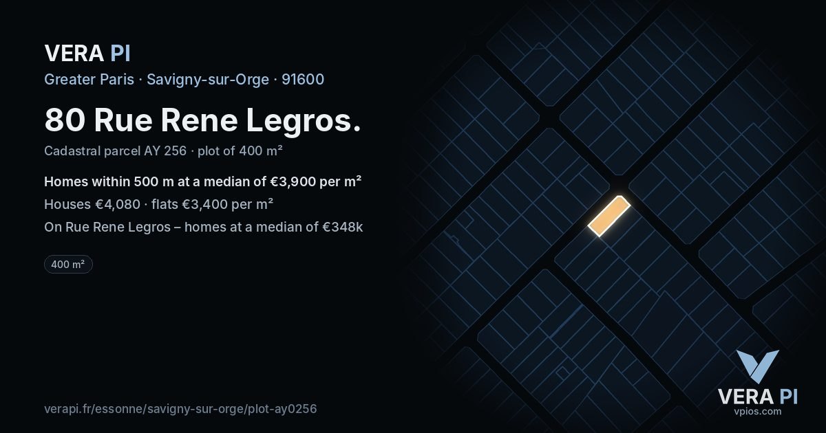 80 Rue Rene Legros, Savigny-sur-Orge at night – the plot lit, the parcels around coloured by the prices near them