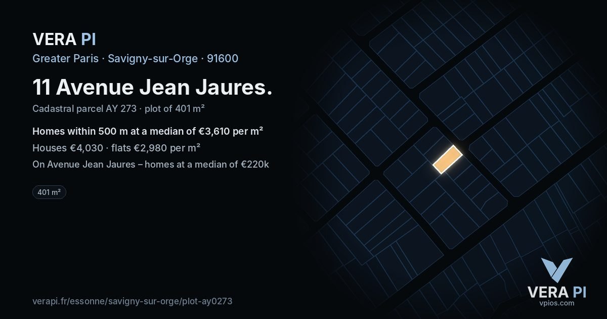 11 Avenue Jean Jaures, Savigny-sur-Orge at night – the plot lit, the parcels around coloured by the prices near them