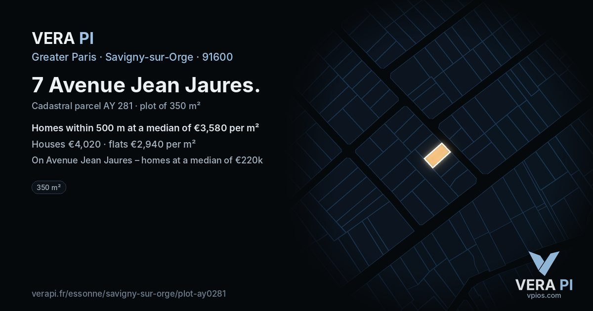 7 Avenue Jean Jaures, Savigny-sur-Orge at night – the plot lit, the parcels around coloured by the prices near them
