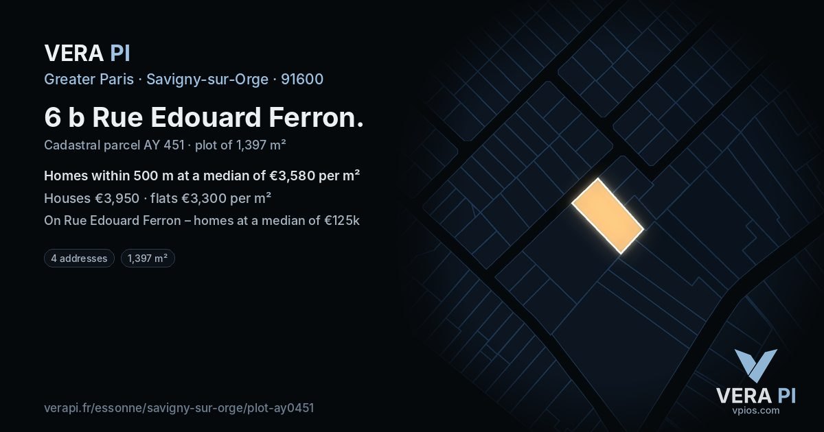 6 b Rue Edouard Ferron, Savigny-sur-Orge at night – the plot lit, the parcels around coloured by the prices near them