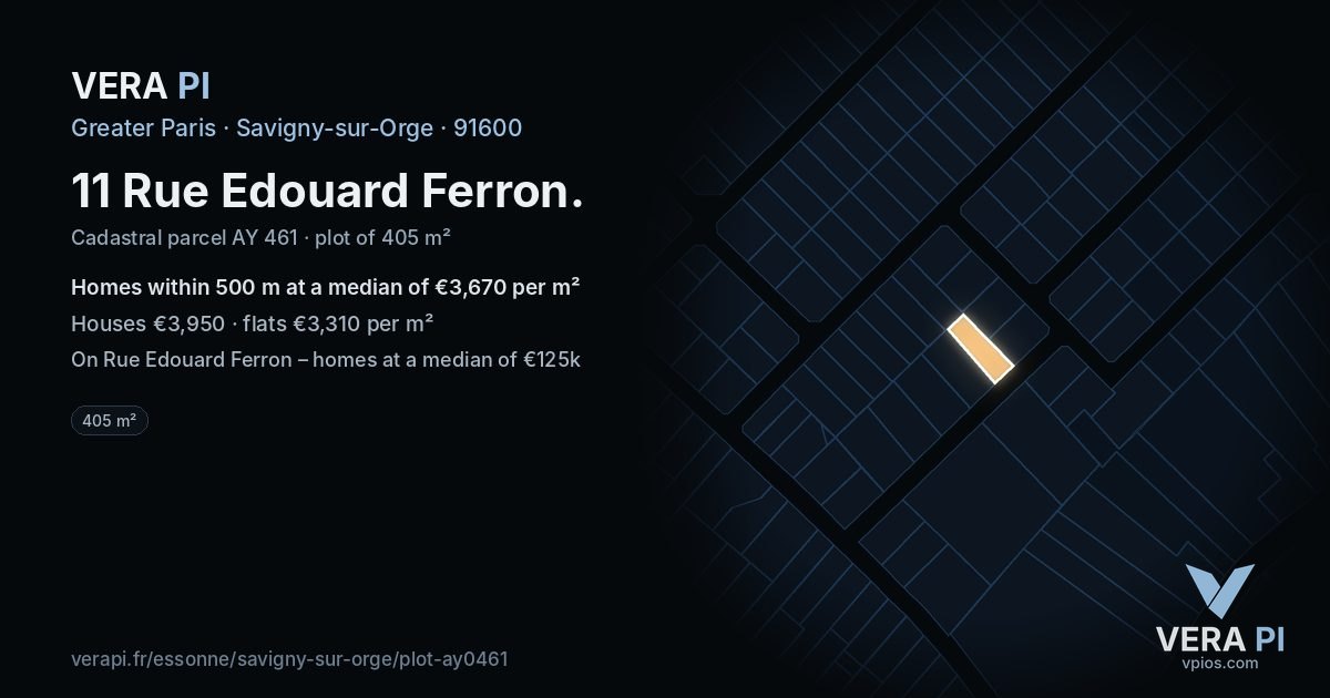 11 Rue Edouard Ferron, Savigny-sur-Orge at night – the plot lit, the parcels around coloured by the prices near them
