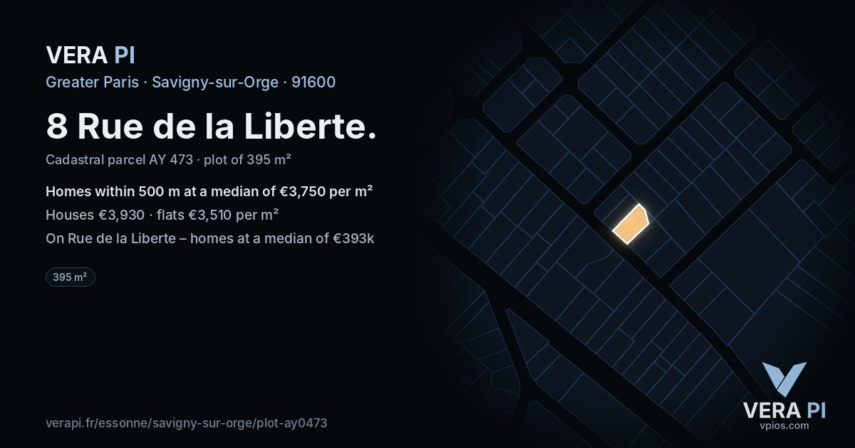 8 Rue de la Liberte, Savigny-sur-Orge at night – the plot lit, the parcels around coloured by the prices near them