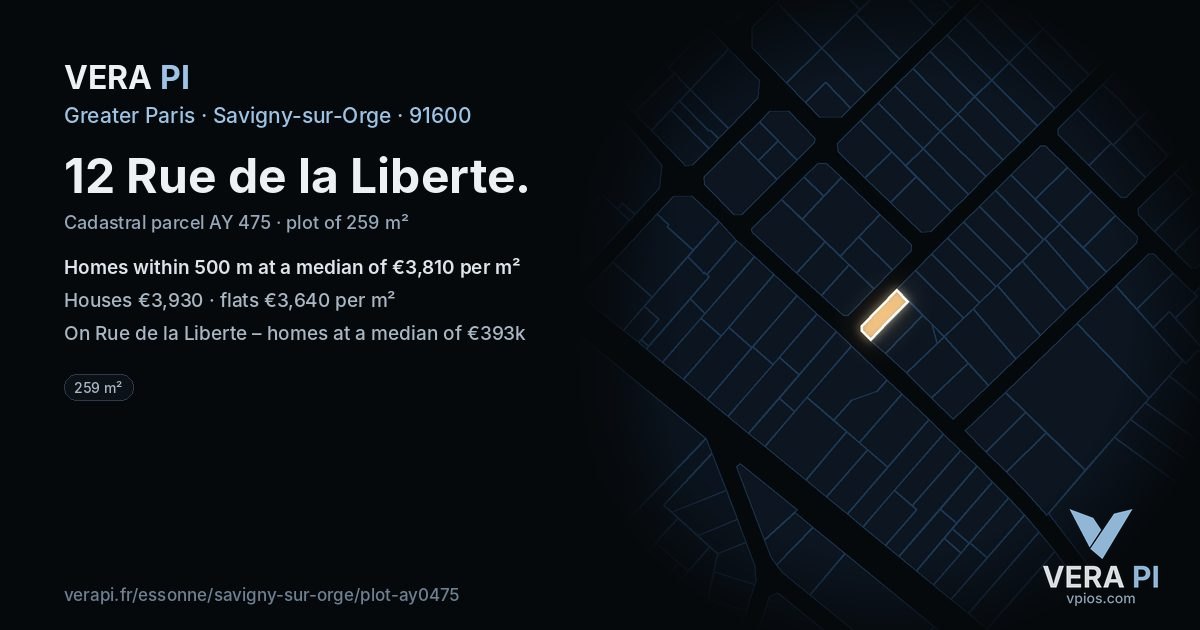 12 Rue de la Liberte, Savigny-sur-Orge at night – the plot lit, the parcels around coloured by the prices near them