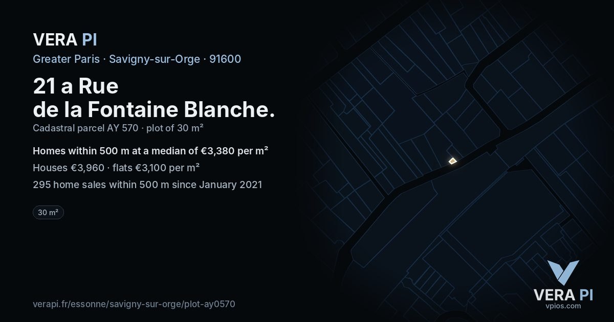 21 a Rue de la Fontaine Blanche, Savigny-sur-Orge at night – the plot lit, the parcels around coloured by the prices near them