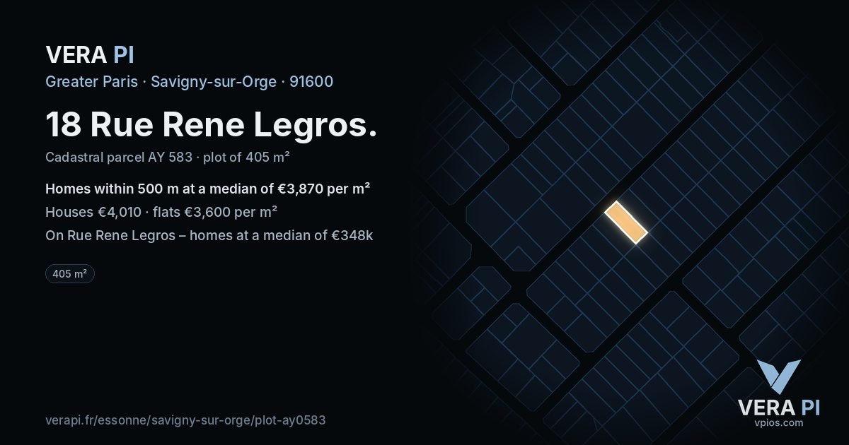 18 Rue Rene Legros, Savigny-sur-Orge at night – the plot lit, the parcels around coloured by the prices near them