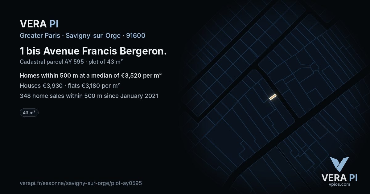 1 bis Avenue Francis Bergeron, Savigny-sur-Orge at night – the plot lit, the parcels around coloured by the prices near them