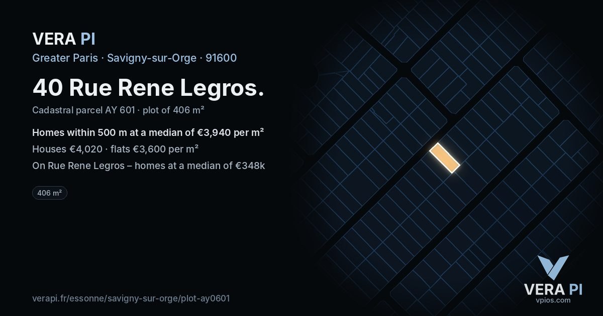 40 Rue Rene Legros, Savigny-sur-Orge at night – the plot lit, the parcels around coloured by the prices near them