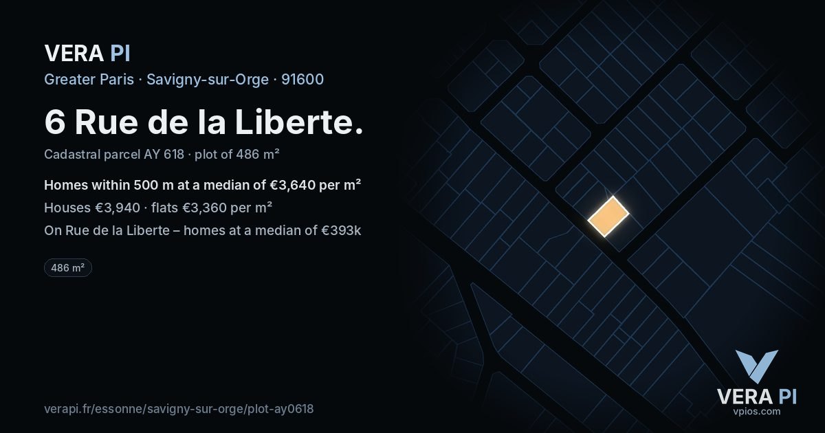 6 Rue de la Liberte, Savigny-sur-Orge at night – the plot lit, the parcels around coloured by the prices near them