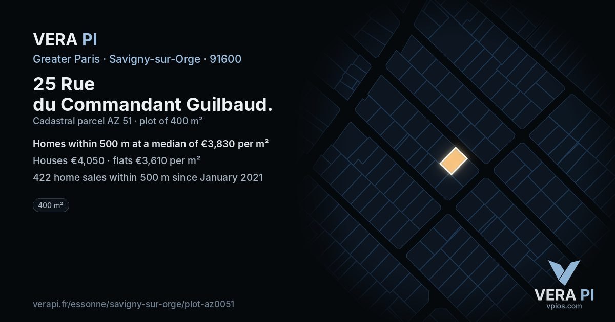 25 Rue du Commandant Guilbaud, Savigny-sur-Orge at night – the plot lit, the parcels around coloured by the prices near them