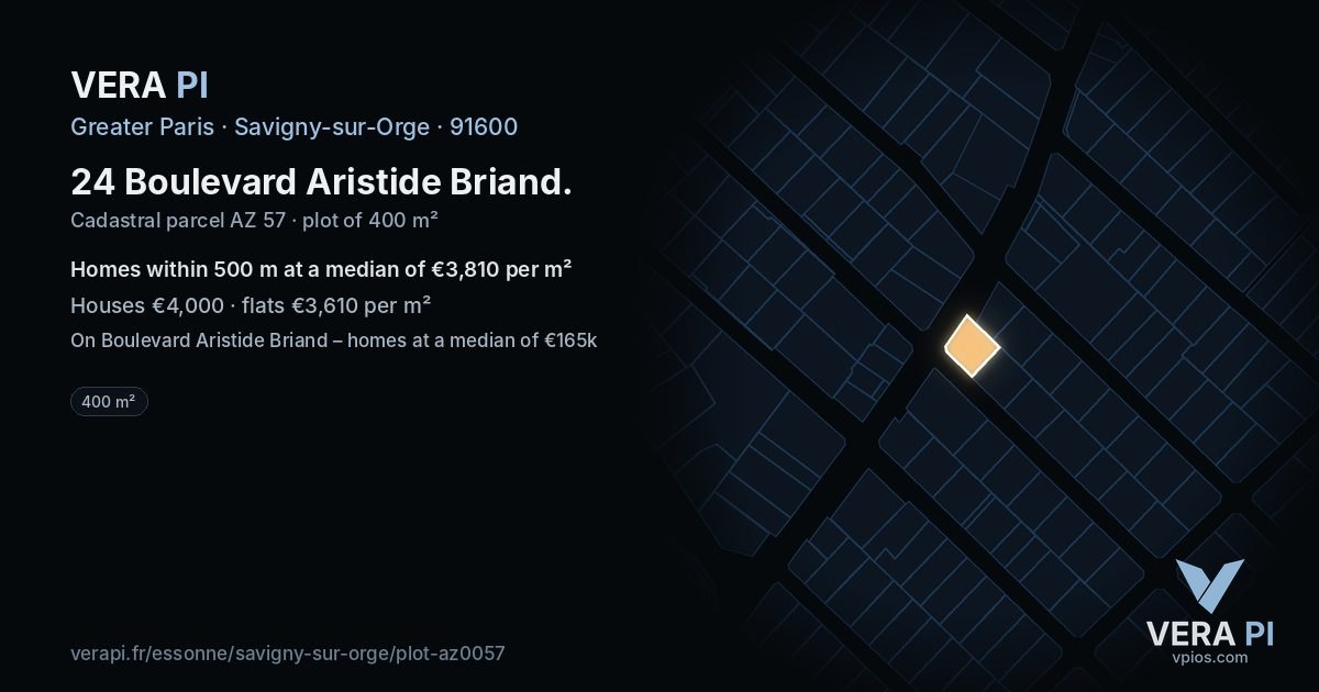 24 Boulevard Aristide Briand, Savigny-sur-Orge at night – the plot lit, the parcels around coloured by the prices near them