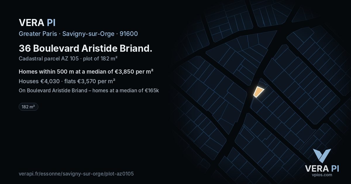 36 Boulevard Aristide Briand, Savigny-sur-Orge at night – the plot lit, the parcels around coloured by the prices near them