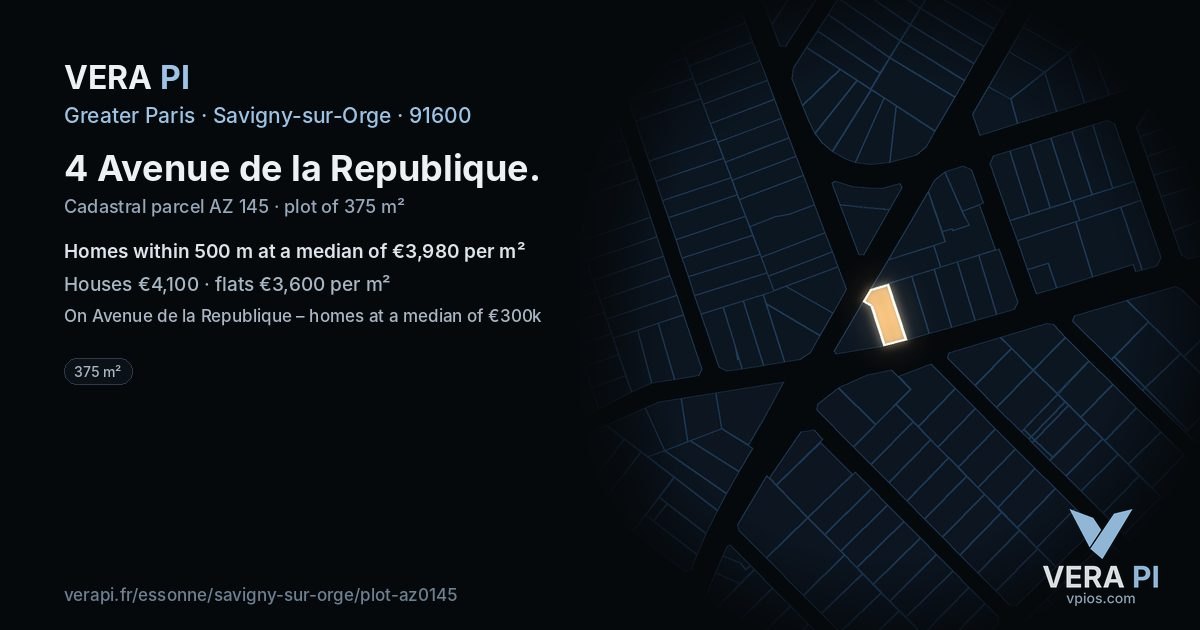 4 Avenue de la Republique, Savigny-sur-Orge at night – the plot lit, the parcels around coloured by the prices near them