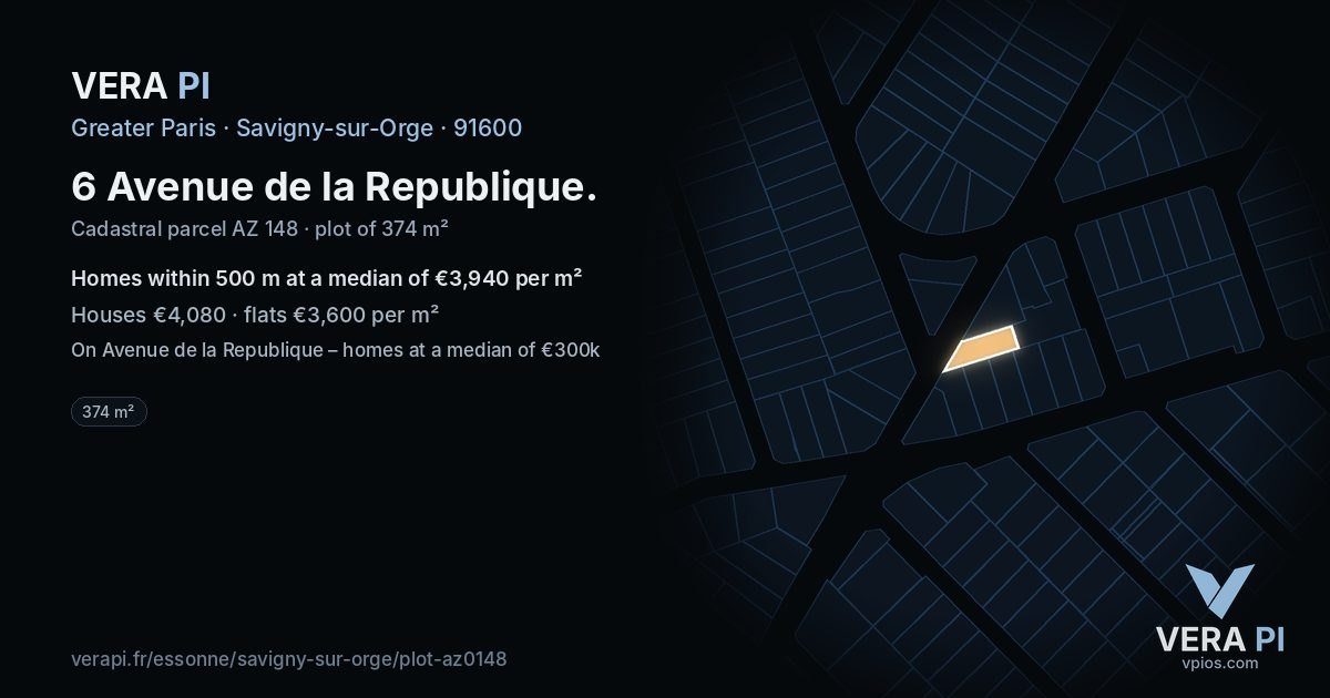 6 Avenue de la Republique, Savigny-sur-Orge at night – the plot lit, the parcels around coloured by the prices near them