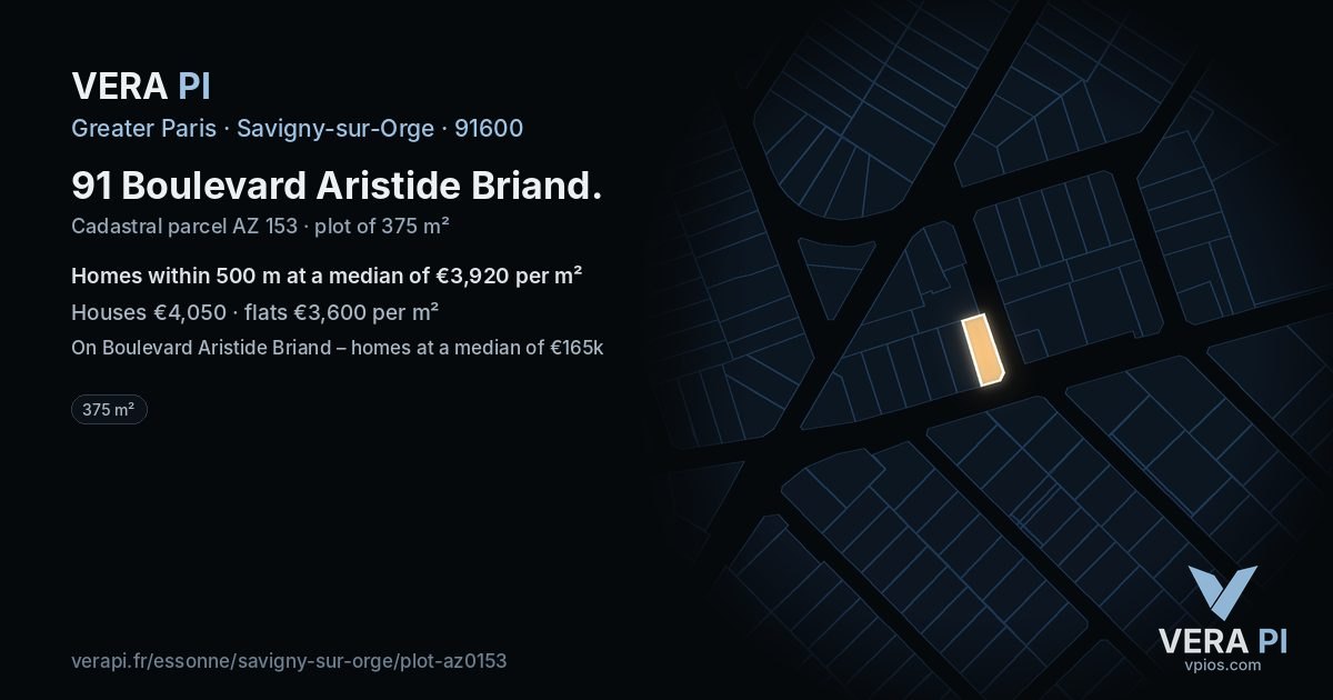 91 Boulevard Aristide Briand, Savigny-sur-Orge at night – the plot lit, the parcels around coloured by the prices near them