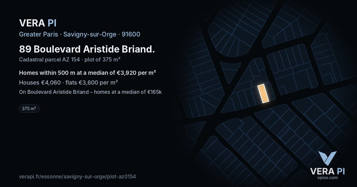 89 Boulevard Aristide Briand, Savigny-sur-Orge at night – the plot lit, the parcels around coloured by the prices near them