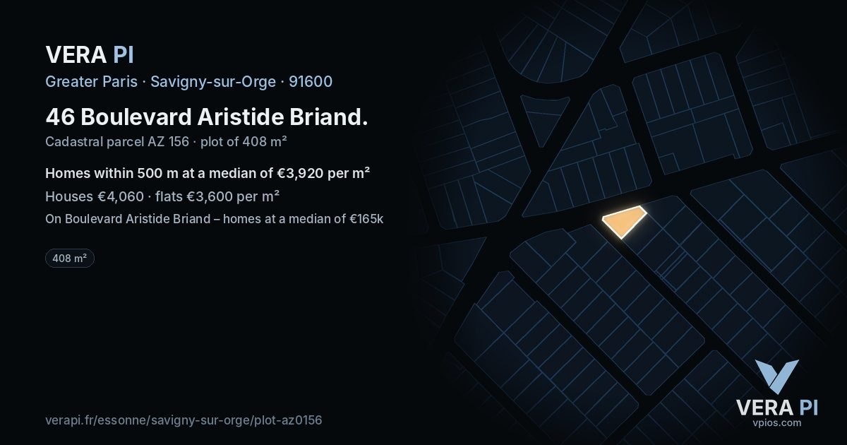 46 Boulevard Aristide Briand, Savigny-sur-Orge at night – the plot lit, the parcels around coloured by the prices near them