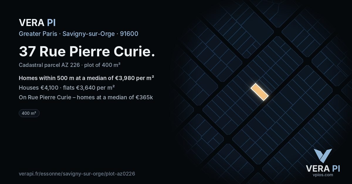 37 Rue Pierre Curie, Savigny-sur-Orge at night – the plot lit, the parcels around coloured by the prices near them
