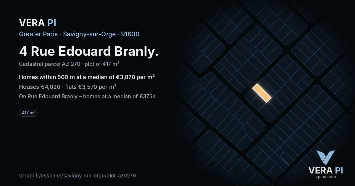 4 Rue Edouard Branly, Savigny-sur-Orge at night – the plot lit, the parcels around coloured by the prices near them