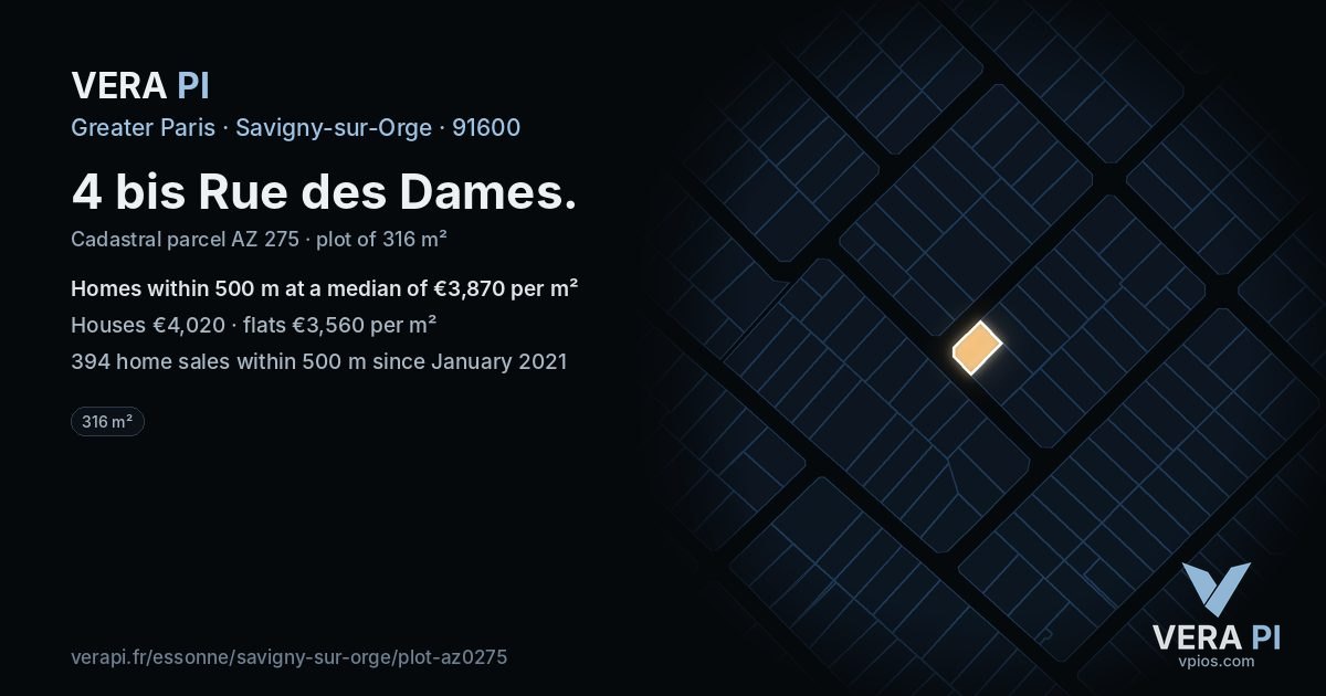 4 bis Rue des Dames, Savigny-sur-Orge at night – the plot lit, the parcels around coloured by the prices near them