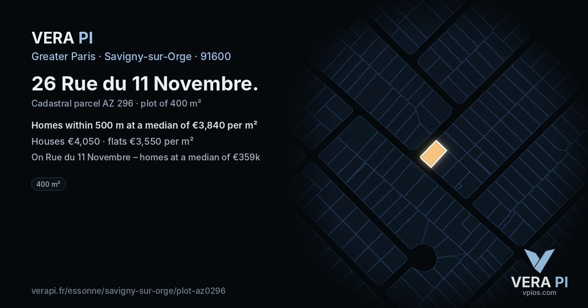 26 Rue du 11 Novembre, Savigny-sur-Orge at night – the plot lit, the parcels around coloured by the prices near them