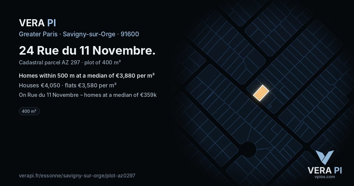24 Rue du 11 Novembre, Savigny-sur-Orge at night – the plot lit, the parcels around coloured by the prices near them