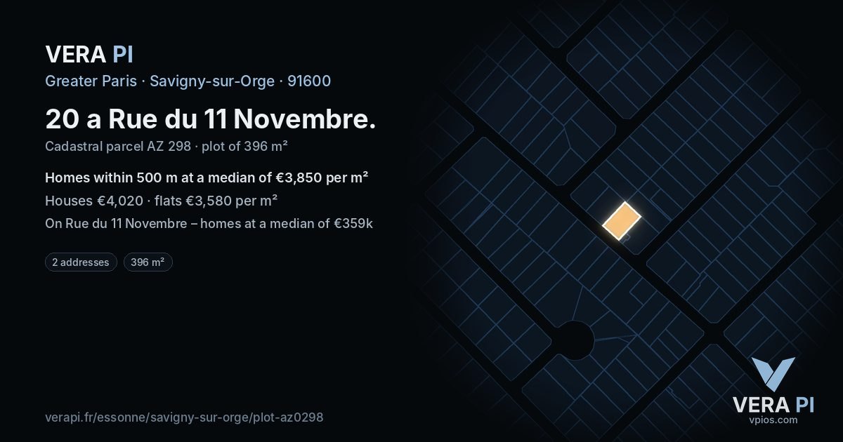 20 a Rue du 11 Novembre, Savigny-sur-Orge at night – the plot lit, the parcels around coloured by the prices near them