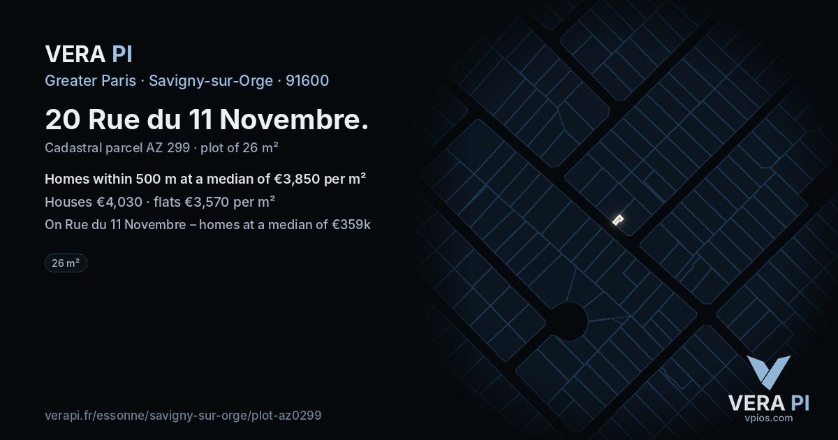 20 Rue du 11 Novembre, Savigny-sur-Orge at night – the plot lit, the parcels around coloured by the prices near them