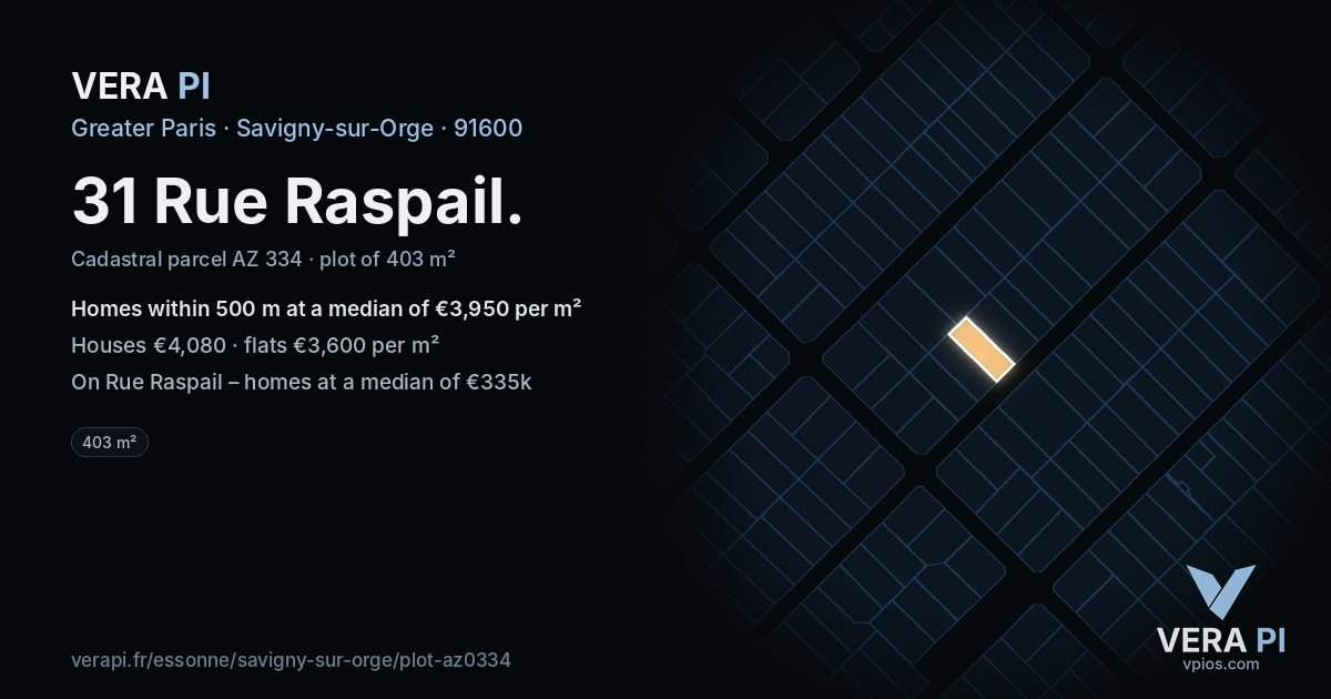 31 Rue Raspail, Savigny-sur-Orge at night – the plot lit, the parcels around coloured by the prices near them
