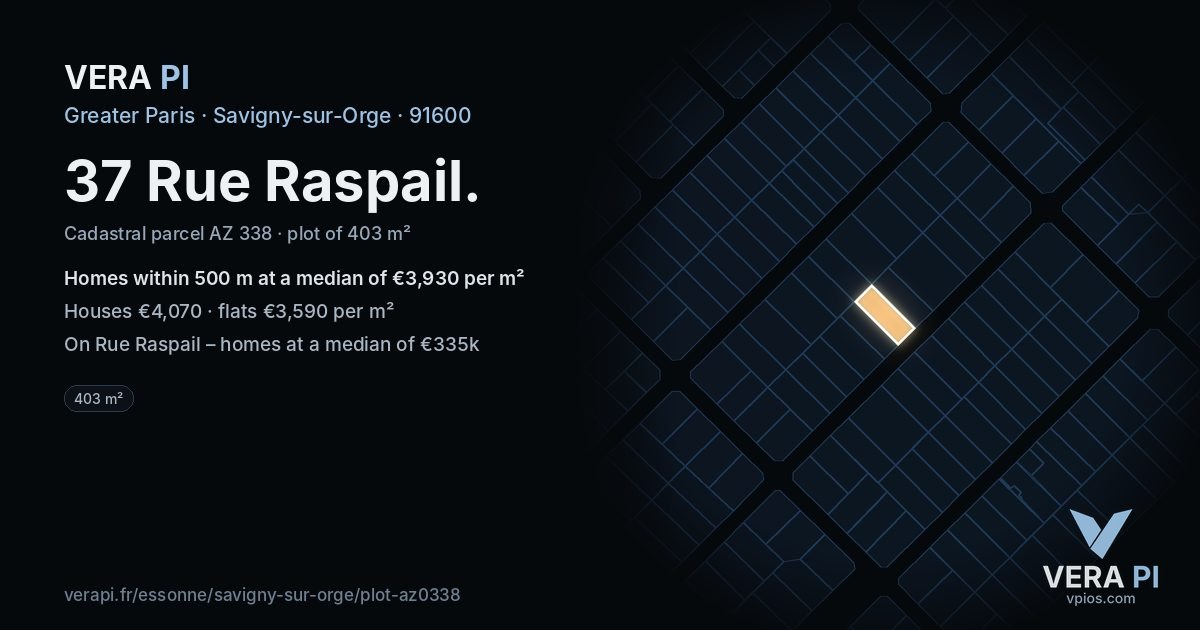 37 Rue Raspail, Savigny-sur-Orge at night – the plot lit, the parcels around coloured by the prices near them