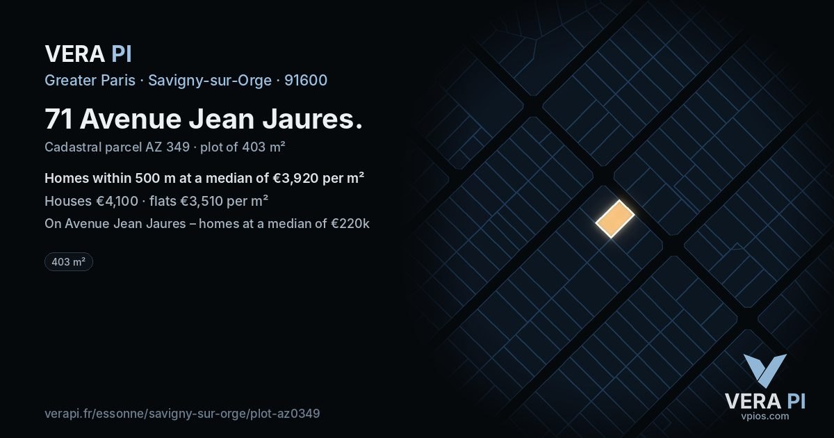 71 Avenue Jean Jaures, Savigny-sur-Orge at night – the plot lit, the parcels around coloured by the prices near them