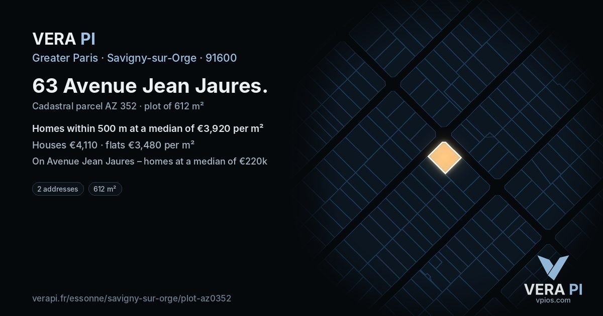 63 Avenue Jean Jaures, Savigny-sur-Orge at night – the plot lit, the parcels around coloured by the prices near them