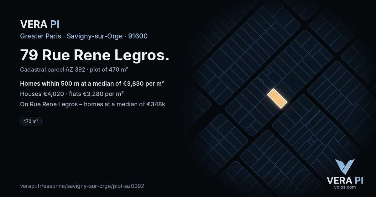 79 Rue Rene Legros, Savigny-sur-Orge at night – the plot lit, the parcels around coloured by the prices near them
