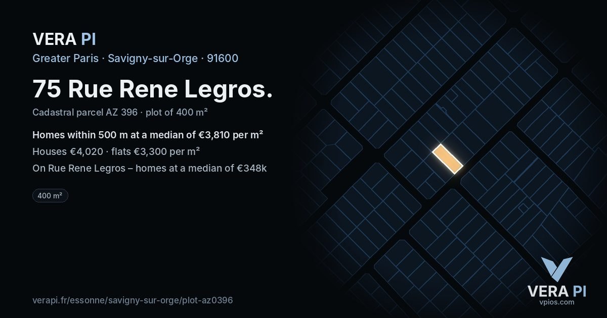 75 Rue Rene Legros, Savigny-sur-Orge at night – the plot lit, the parcels around coloured by the prices near them
