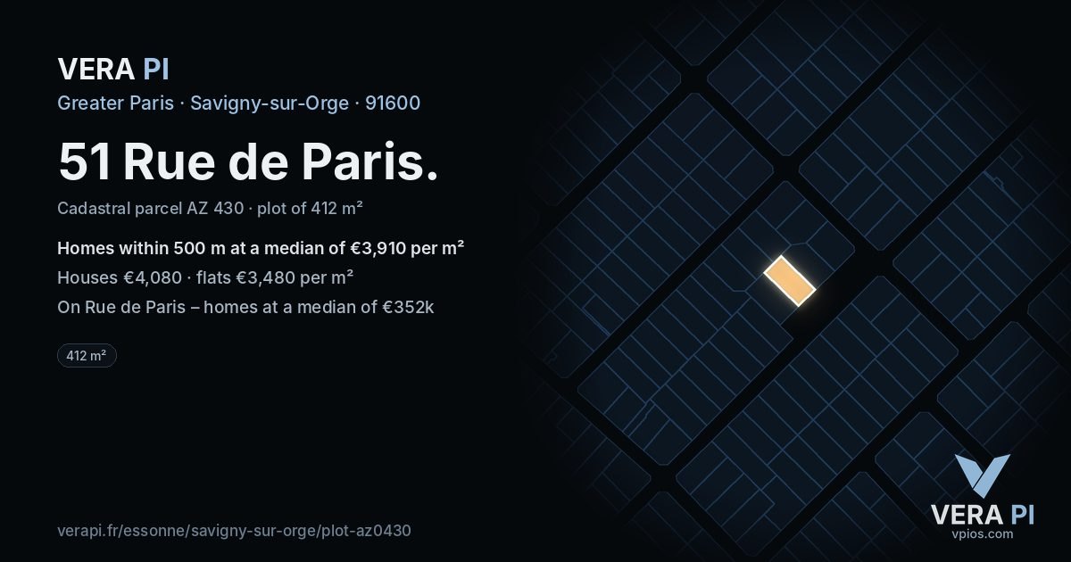 51 Rue de Paris, Savigny-sur-Orge at night – the plot lit, the parcels around coloured by the prices near them