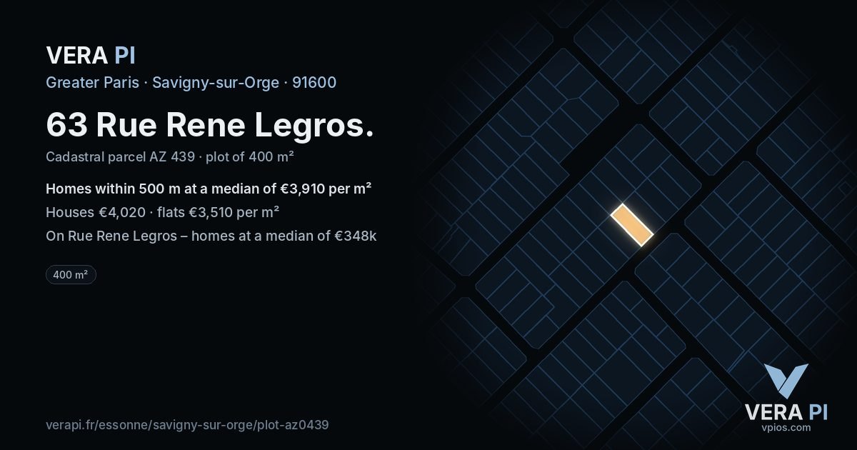 63 Rue Rene Legros, Savigny-sur-Orge at night – the plot lit, the parcels around coloured by the prices near them