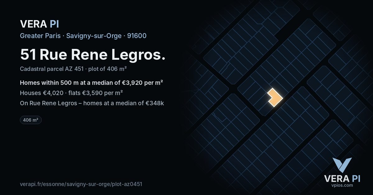 51 Rue Rene Legros, Savigny-sur-Orge at night – the plot lit, the parcels around coloured by the prices near them