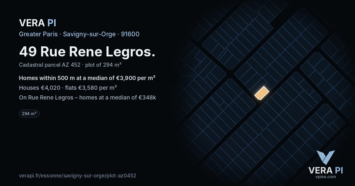 49 Rue Rene Legros, Savigny-sur-Orge at night – the plot lit, the parcels around coloured by the prices near them