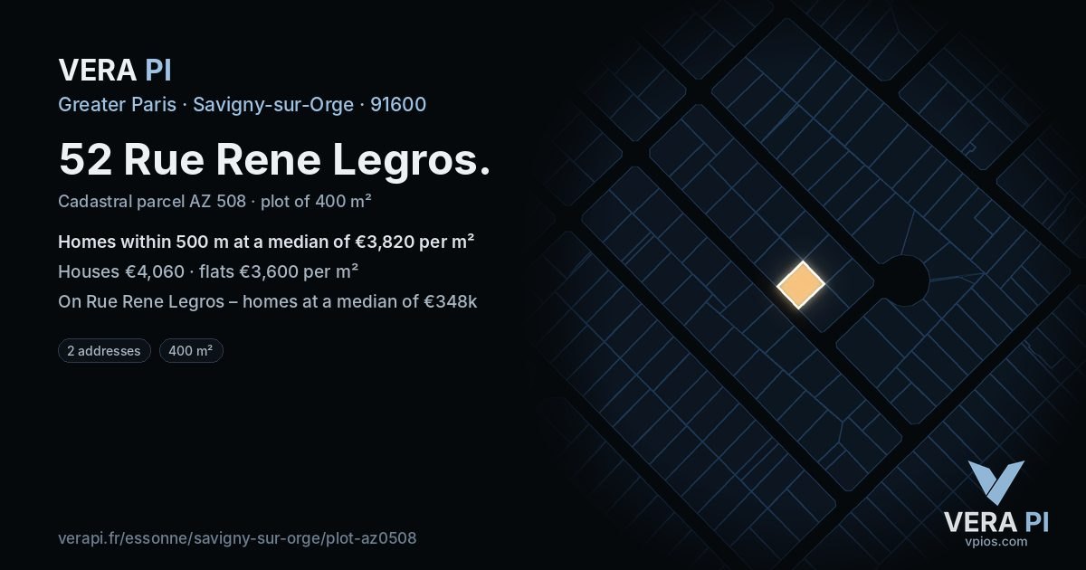 52 Rue Rene Legros, Savigny-sur-Orge at night – the plot lit, the parcels around coloured by the prices near them