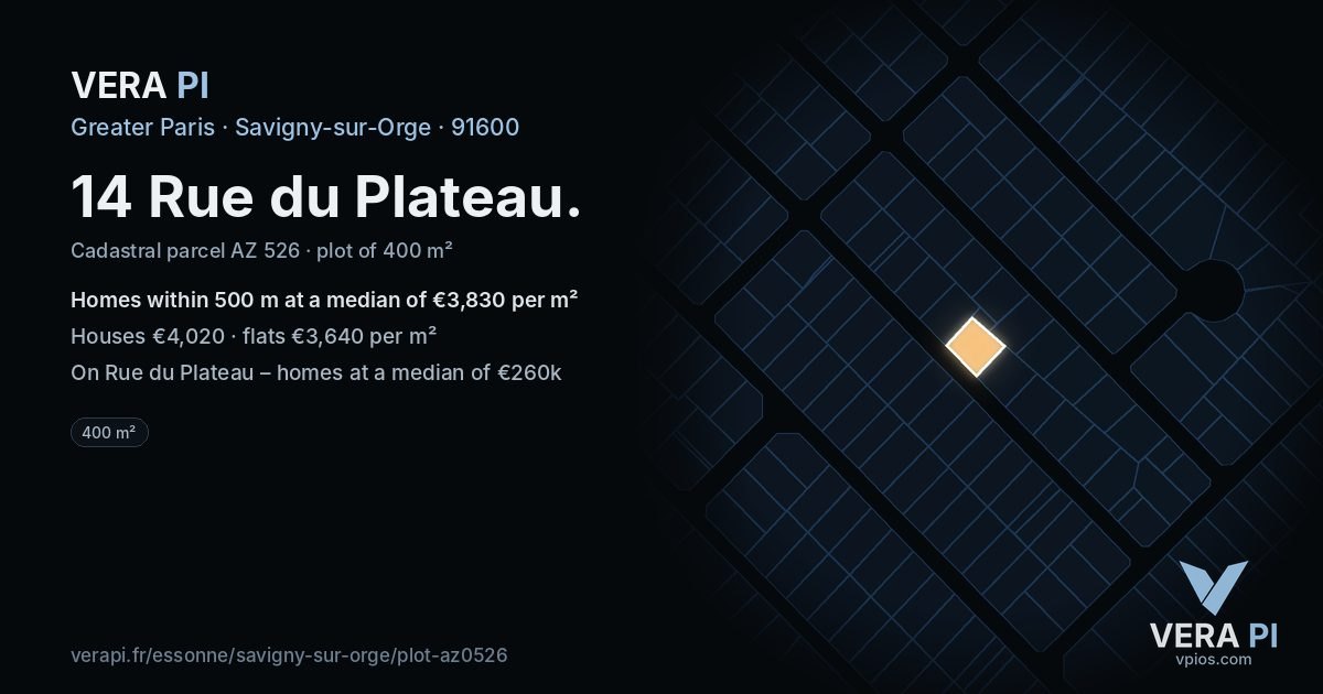 14 Rue du Plateau, Savigny-sur-Orge at night – the plot lit, the parcels around coloured by the prices near them