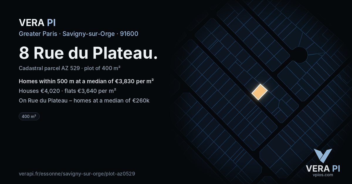 8 Rue du Plateau, Savigny-sur-Orge at night – the plot lit, the parcels around coloured by the prices near them