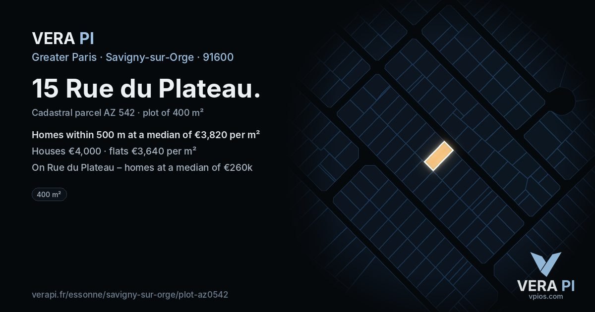 15 Rue du Plateau, Savigny-sur-Orge at night – the plot lit, the parcels around coloured by the prices near them