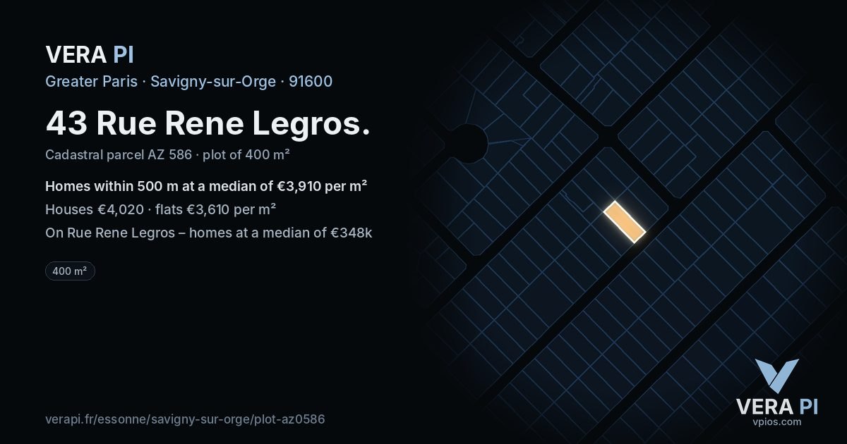 43 Rue Rene Legros, Savigny-sur-Orge at night – the plot lit, the parcels around coloured by the prices near them