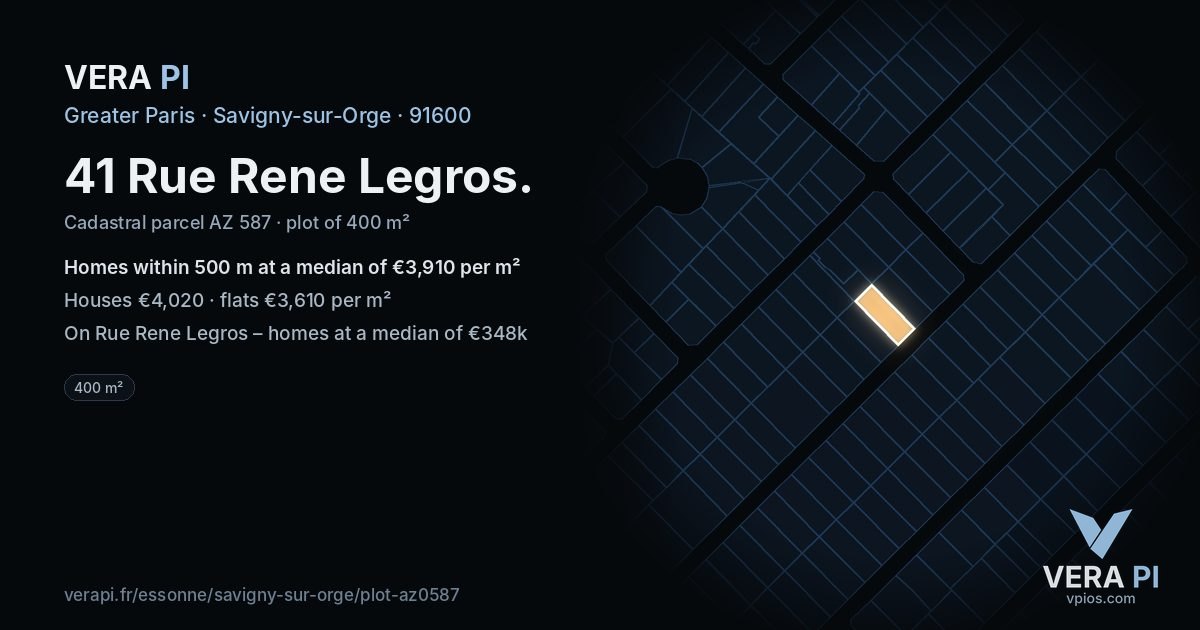 41 Rue Rene Legros, Savigny-sur-Orge at night – the plot lit, the parcels around coloured by the prices near them